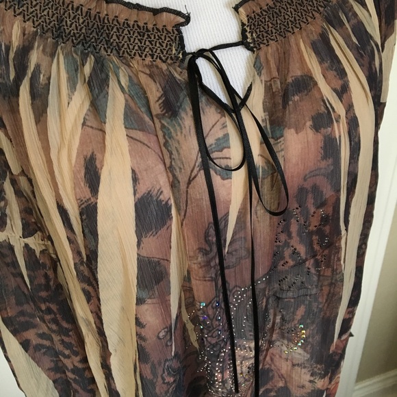 B.L.E.U. Brown Sheer Top Size M - Picture 3 of 7